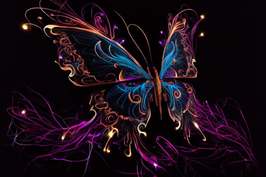 Bright and Beautiful Butterfly in Neon Lights.  Generative AI.