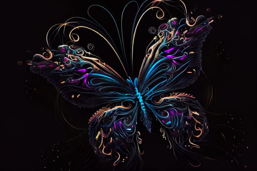 Bright and Beautiful Butterfly in Neon Lights.  Generative AI.