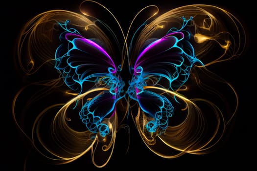 Bright and Beautiful Butterfly in Neon Lights.  Generative AI.