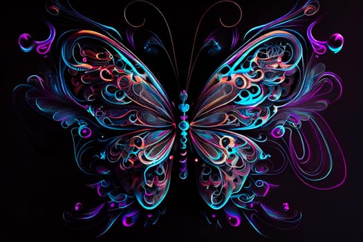 Bright and Beautiful Butterfly in Neon Lights.  Generative AI.