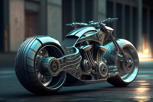 Chrome futuristic motorcycle.  Generative AI.