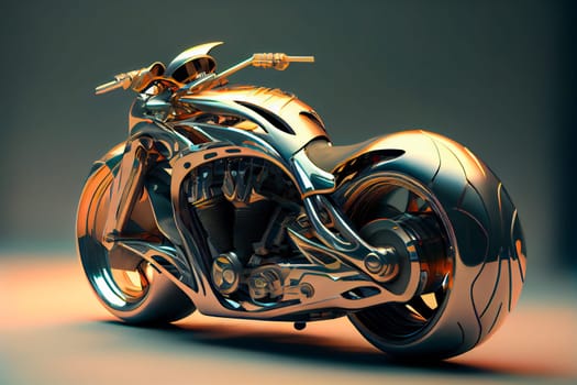 Chrome futuristic motorcycle.  Generative AI.
