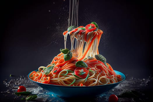 Classic spaghetti pasta with tomato sauce.  Generative AI.