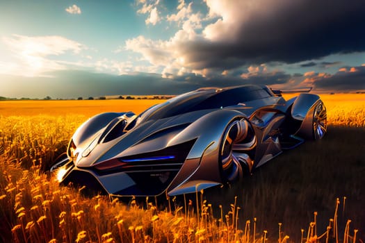 Futuristic hi tech sports car.  Modern future car.  Futuristic concept.  Generative AI.