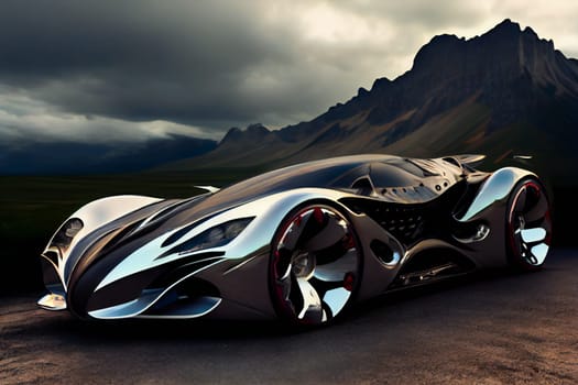 Futuristic hi tech sports car.  Modern future car.  Futuristic concept.  Generative AI.