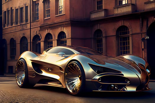 Futuristic hi tech sports car.  Modern future car.  Futuristic concept.  Generative AI.