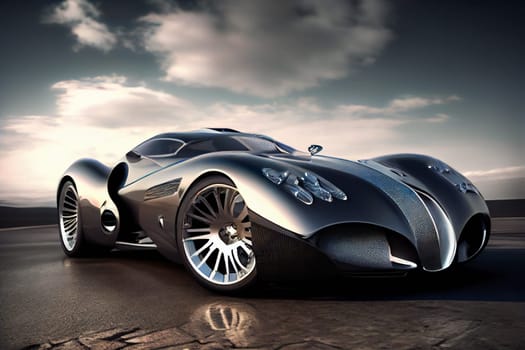 Futuristic hi tech sports car.  Modern future car.  Futuristic concept.  Generative AI.