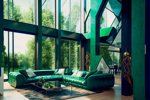 Grandiose Emerald Luxury Glass Interior Design. Generative AI