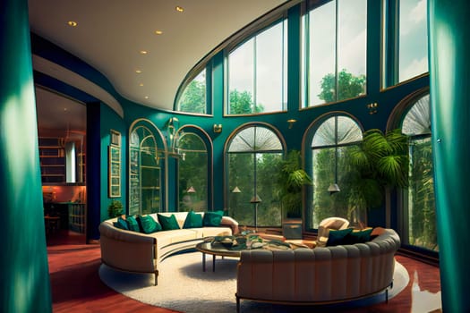 Grandiose Emerald Luxury Glass Interior Design. Generative AI