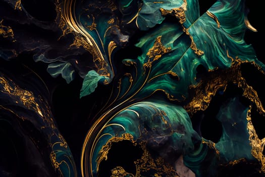 Green and gold marble texture. Luxury abstract background. Generative AI.