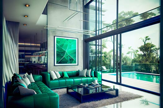 Grandiose Emerald Luxury Glass Interior Design. Generative AI
