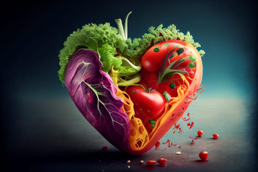 Heart-shaped Vegetable Patterns. Generative AI.