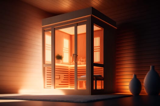 Home wooden sauna, spa room.  Generative AI.