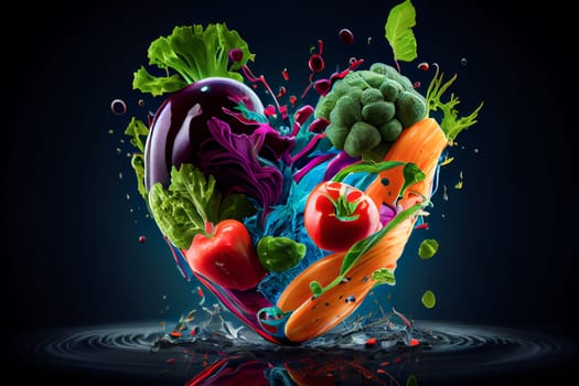 Heart-shaped Vegetable Patterns. Generative AI.