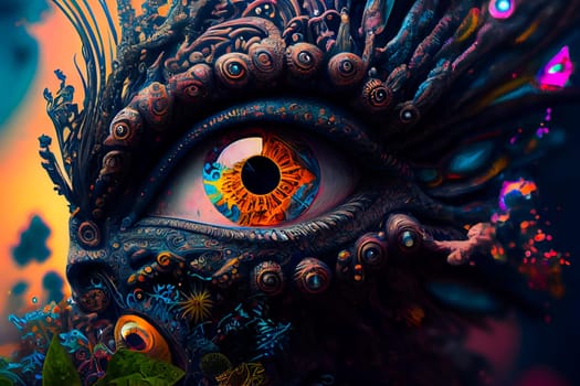 Horror Poster.  Mystical head.  psychedelic monster.  Generative AI.