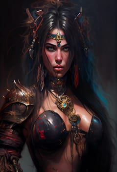 Furious Female Warrior. Hostile Woman Soldier. Generative AI