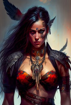 Furious Female Warrior. Hostile Woman Soldier. Generative AI