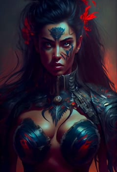 Furious Female Warrior. Hostile Woman Soldier. Generative AI
