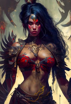 Furious Female Warrior. Hostile Woman Soldier. Generative AI