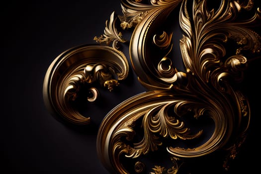 Luxurious golden, black floral background. Generative AI.