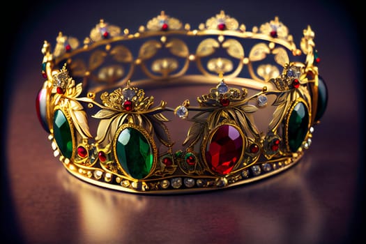 Magnificent Jewelry Crown of Gold and Precious Stones.  Generative AI.