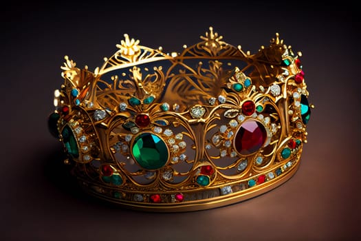 Magnificent Jewelry Crown of Gold and Precious Stones.  Generative AI.