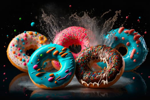Multicolored sweet donuts. Generative AI.