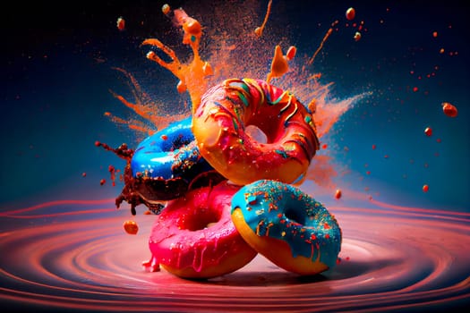 Multicolored sweet donuts. Generative AI.