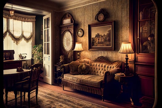 Old vintage interior.  Retro room.  Generative AI.