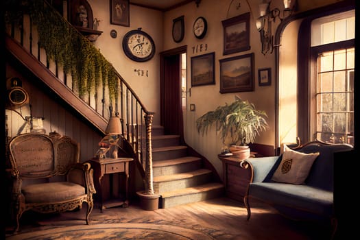 Old vintage interior.  Retro room.  Generative AI.