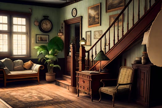 Old vintage interior.  Retro room.  Generative AI.