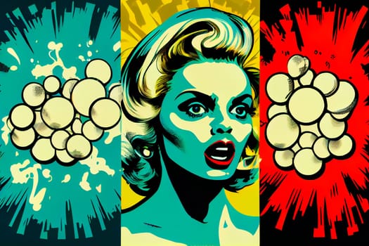 Pop Art portrait of a beautiful  woman.  Generative AI.