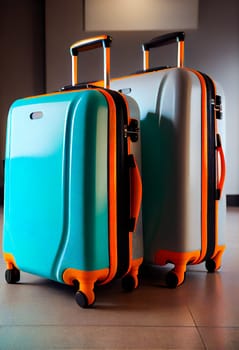 Plastic Travel Suitcases.  The concept of vacation and travel.  Generative AI.