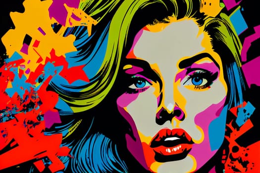 Pop Art portrait of a beautiful  woman.  Generative AI.