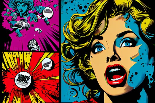 Pop Art portrait of a beautiful  woman.  Generative AI.