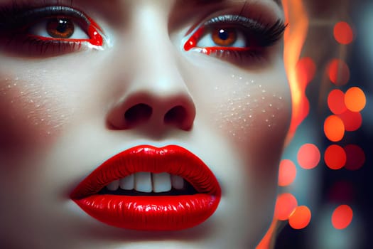Radiant Red Lips with Brilliant White Teeth. Generative AI.