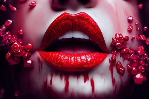 Radiant Red Lips with Brilliant White Teeth. Generative AI.