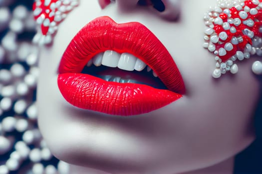 Radiant Red Lips with Brilliant White Teeth. Generative AI.