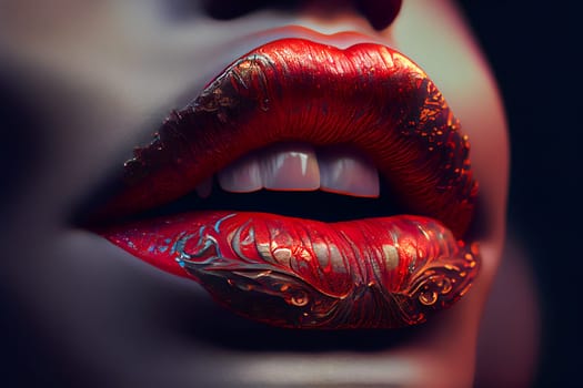 Radiant Red Lips with Brilliant White Teeth. Generative AI.
