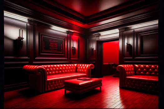 Red Interior of luxury nightclub, restaurant.  Lounge bar.  Generative AI.