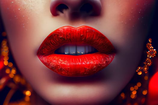 Radiant Red Lips with Brilliant White Teeth. Generative AI.