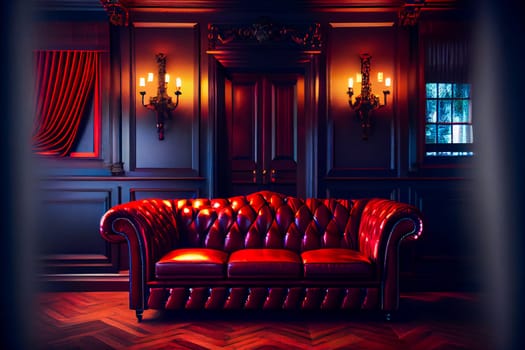 Red Interior of luxury nightclub, restaurant.  Lounge bar.  Generative AI.