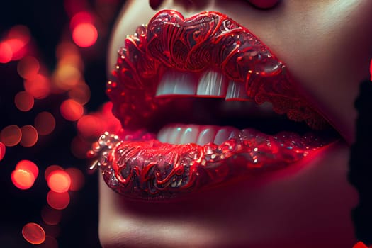 Radiant Red Lips with Brilliant White Teeth. Generative AI.
