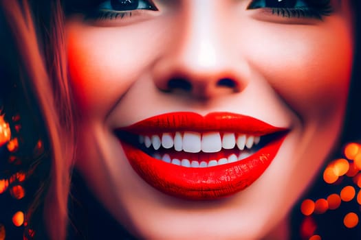 Radiant Red Lips with Brilliant White Teeth. Generative AI.