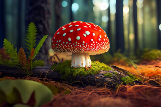 Red fly agaric in the forest.  Generative AI.