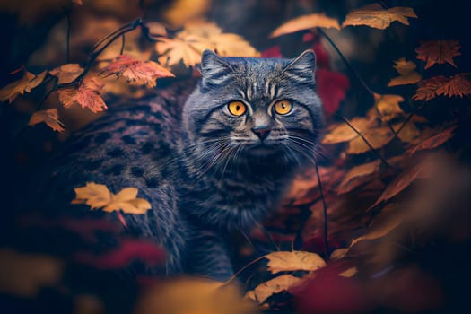Pallas Cat in the forest.  Generative AI.