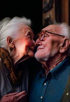 Senior couple. Positive emotion, embracing and senior love concept.  Generative AI.