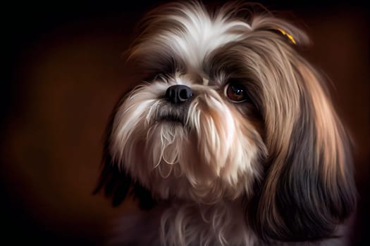 Shih Tzu Dog On A Black Background.  Generative AI.