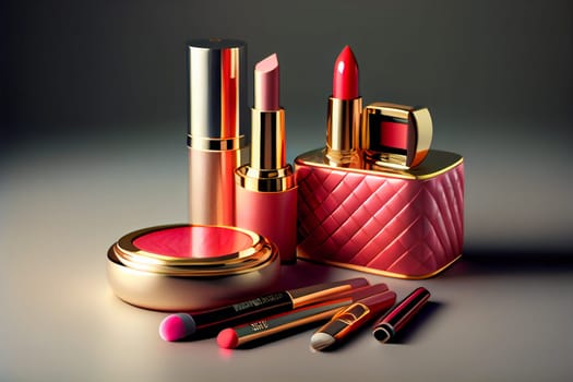 Set of cosmetic makeup tool.  Beautyconcept.  Generative AI.