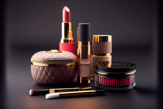 Set of cosmetic makeup tool.  Beautyconcept.  Generative AI.